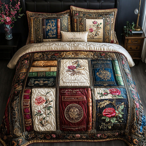 Faded Pages 3-Piece Quilted Bedding Set NCU0PT4879