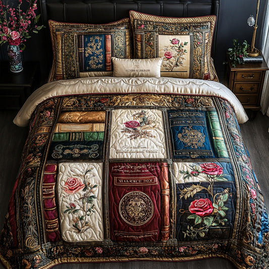 Faded Pages 3-Piece Quilted Bedding Set NCU0PT4879