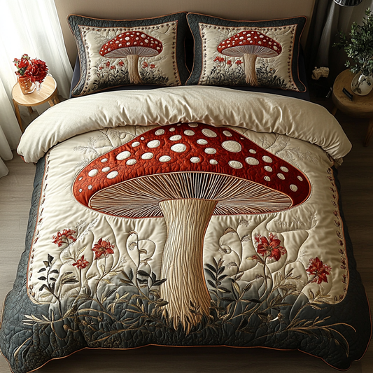 Fairy Forest Mushrooms 3-Piece Quilted Bedding Set NCU0DK3759