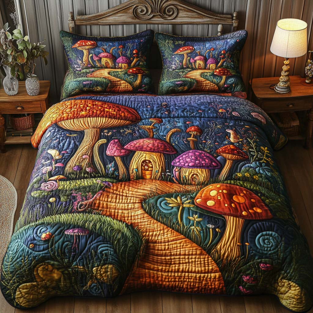Fairy Fungi 3-Piece Quilted Bedding Set NCU0NT7882