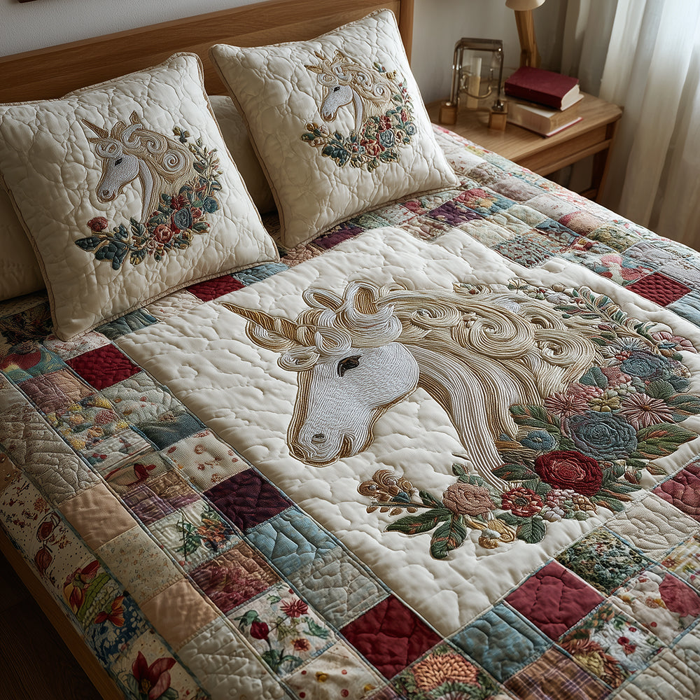 Fairy Horse Bloom 3-Piece Quilted Bedding Set NCU0TH3713