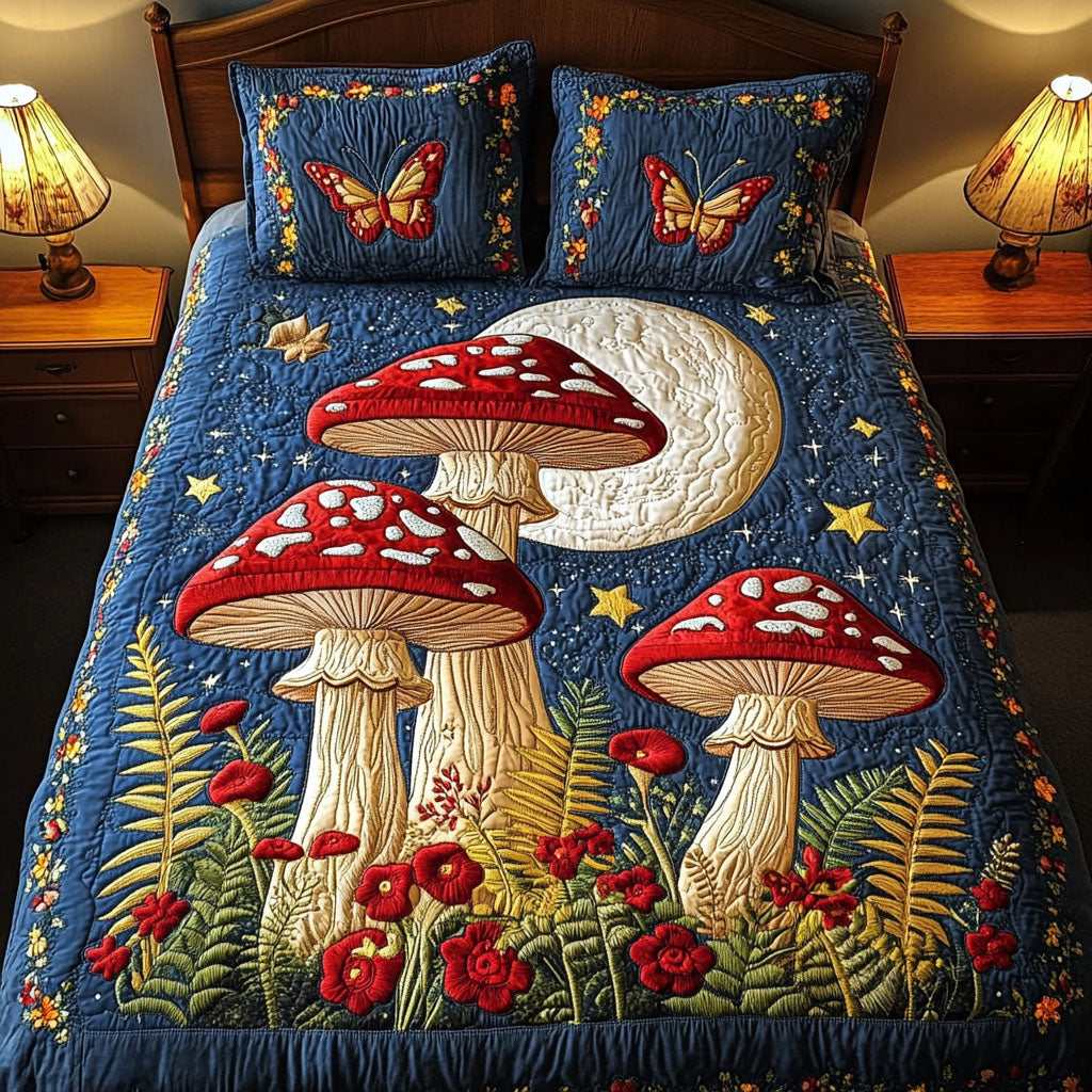 Fairy Mushroom Field 3-Piece Quilted Bedding Set NCU0NT3607