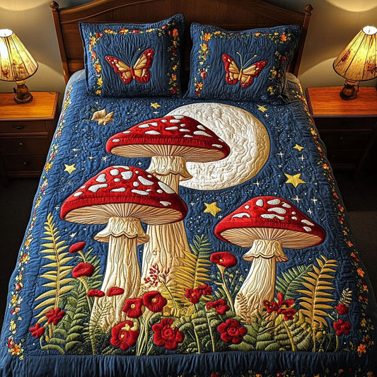 Fairy Mushroom Field 3-Piece Quilted Bedding Set NCU0NT3607