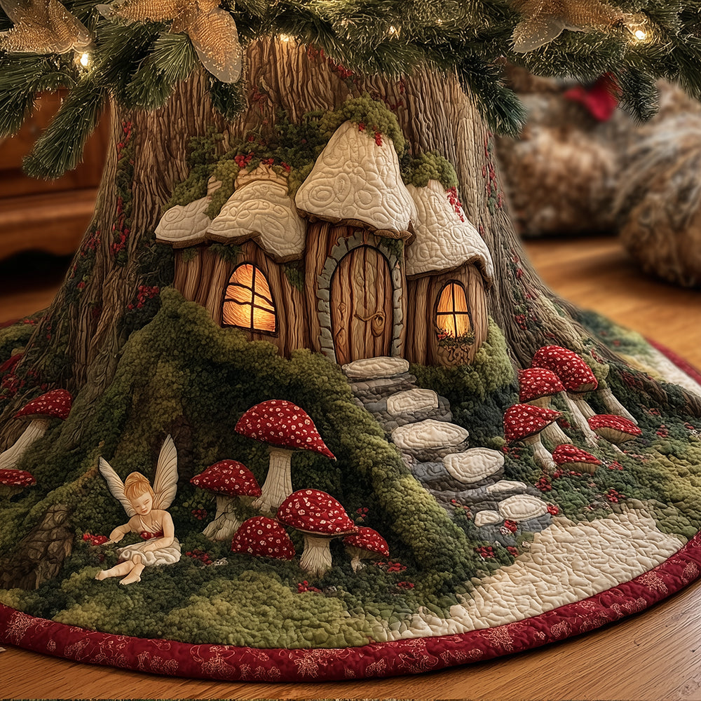 Fairy Mushroom Forest Christmas Quilted Tree Skirt NCU0TH3837