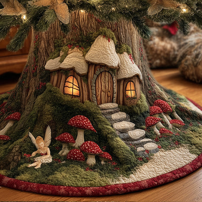 Fairy Mushroom Forest Christmas Quilted Tree Skirt NCU0TH3837
