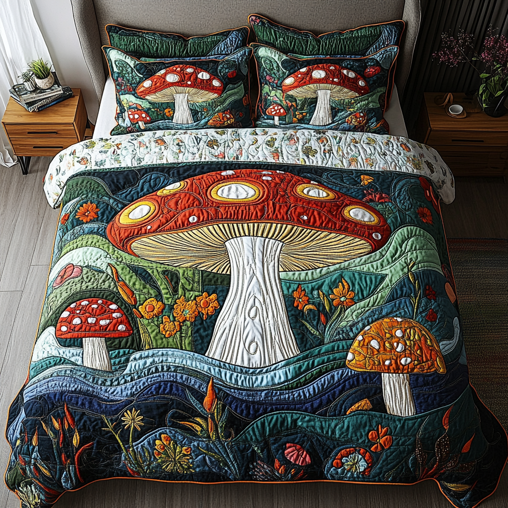 Fairy Shroom 3-Piece Quilted Bedding Set NCU0DK5005