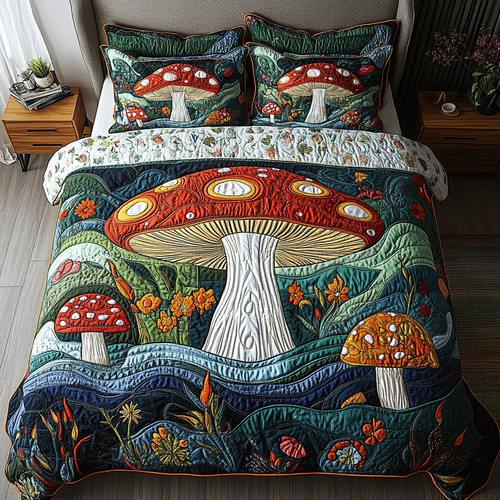 Fairy Shroom 3-Piece Quilted Bedding Set NCU0DK5005