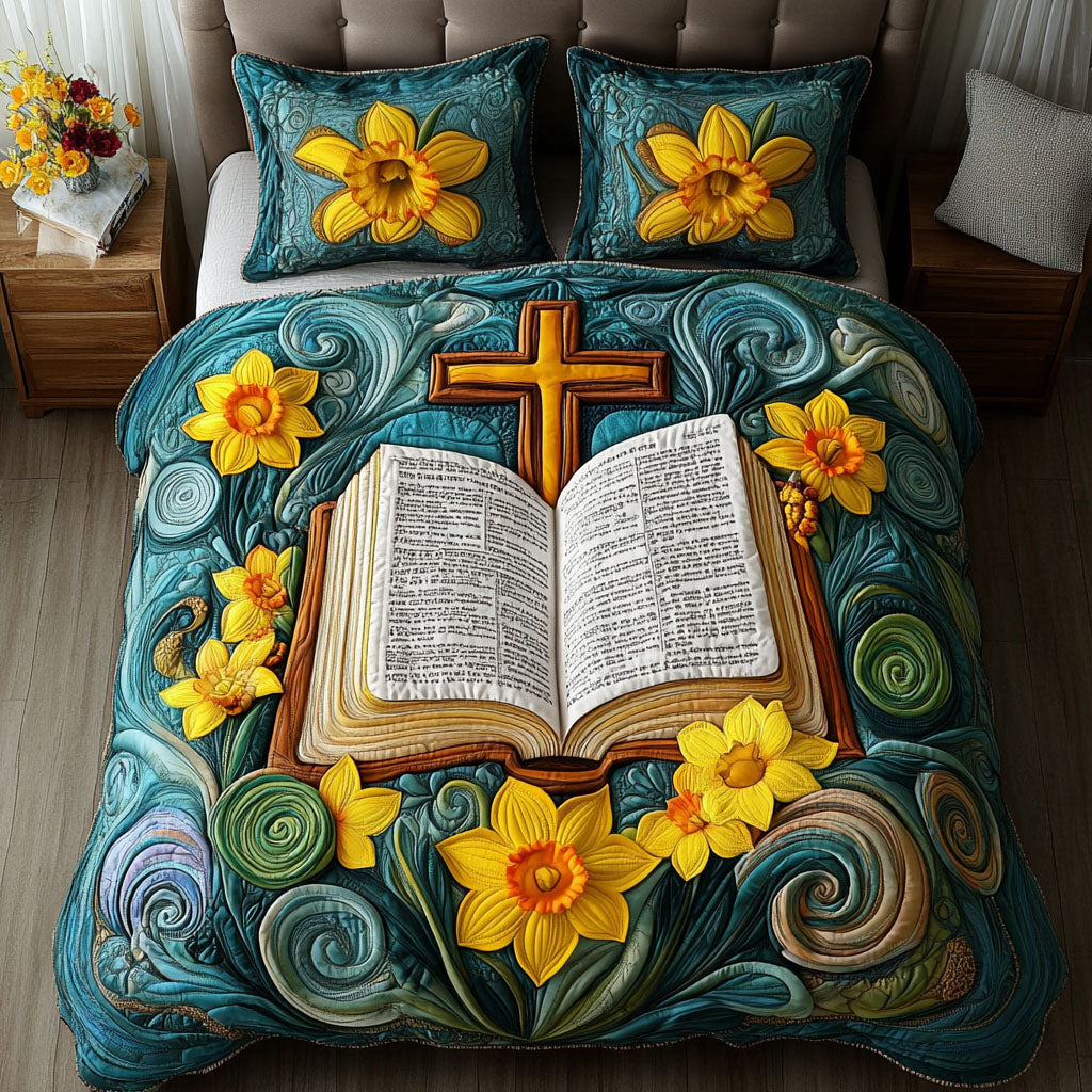 Faith in Flowers 3-Piece Quilted Bedding Set NCU0NT6717