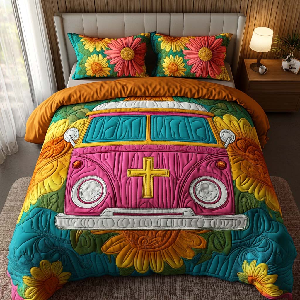Faith on Wheels 3-Piece Quilted Bedding Set NCU0NT7816