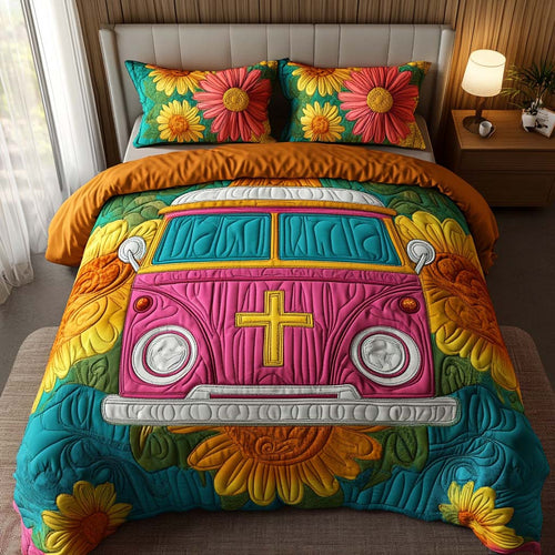 Faith on Wheels 3-Piece Quilted Bedding Set NCU0NT7816