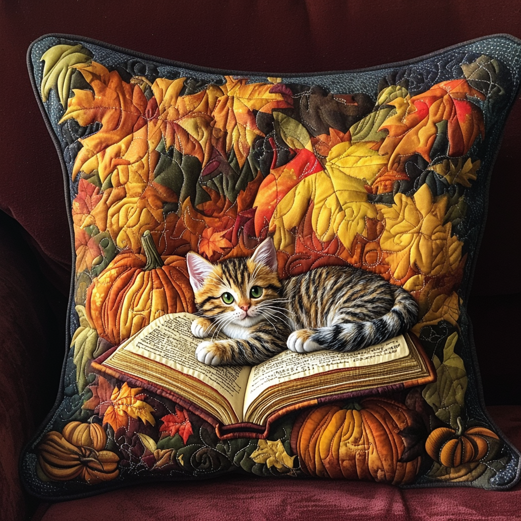 Fall Cat Whiskers Quilted Pillow Case NCU0NT8876