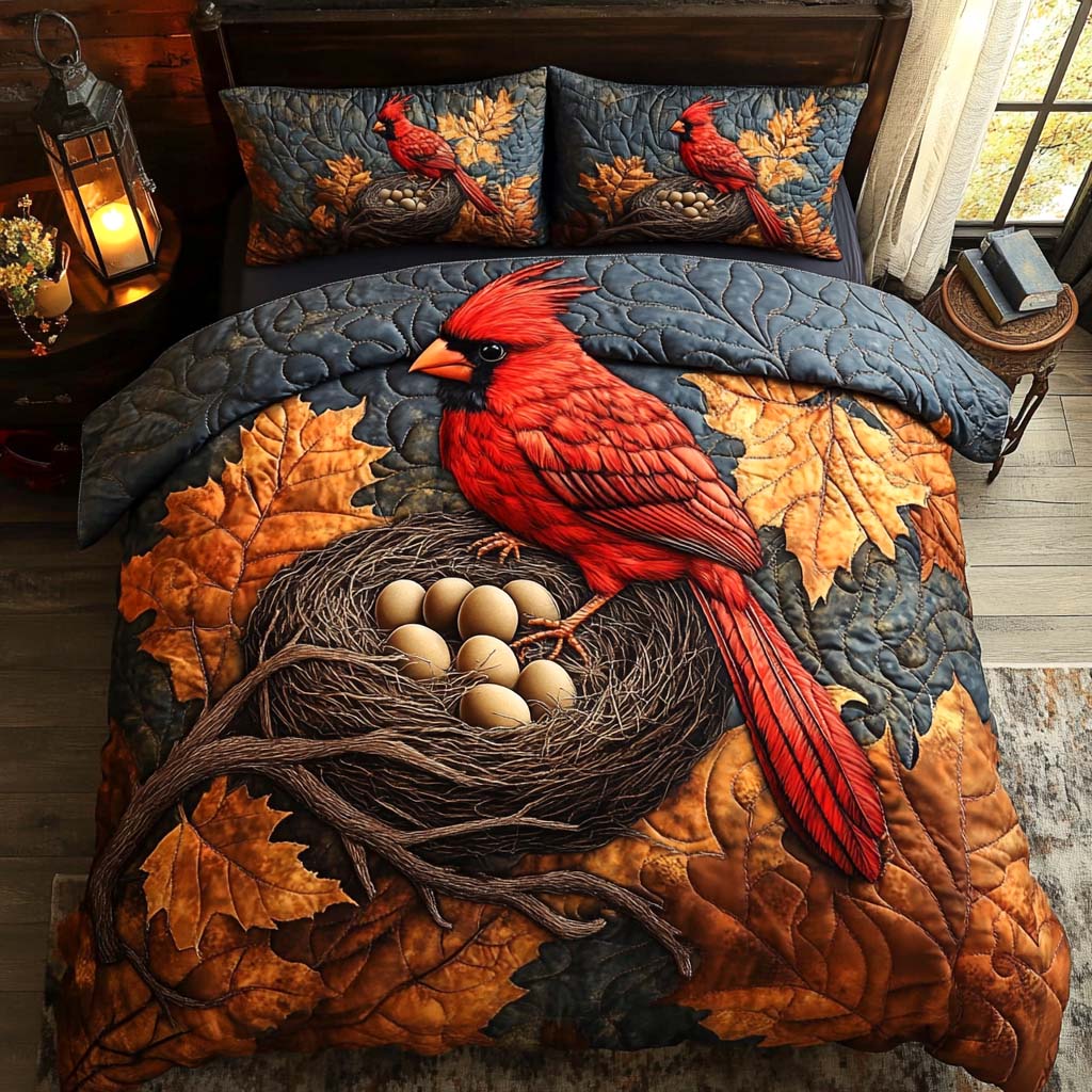 Fall Cardinal 3-Piece Quilted Bedding Set NCU0XD576