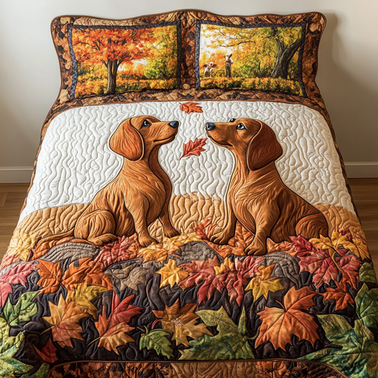 Fall Dachshund 3-Piece Quilted Bedding Set NCU0DK9263