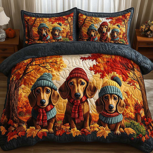 Fall Doxie 3-Piece Quilted Bedding Set NCU0NT9059