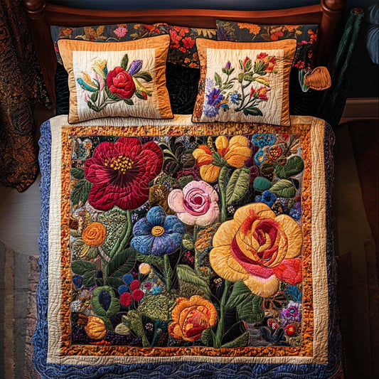 Fall Flower Bliss 3-Piece Quilted Bedding Set NCU0NT8385
