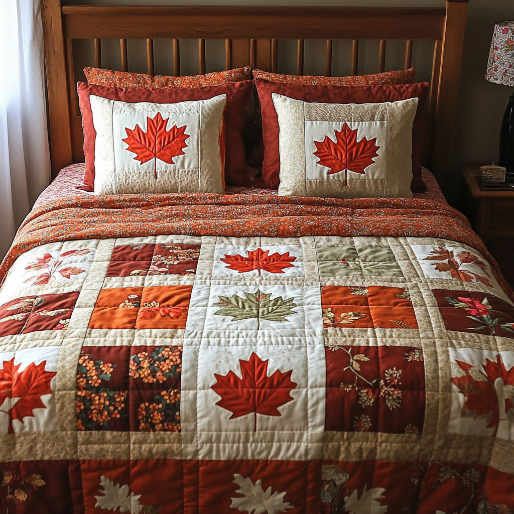 Fall Foliage Bliss 3-Piece Quilted Bedding Set NCU0PT5027
