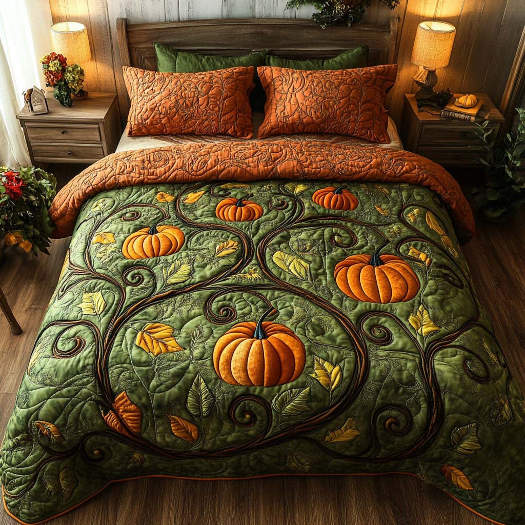Fall Garden Path 3-Piece Quilted Bedding Set NCU0NT8766