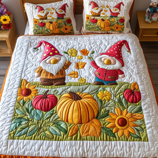 Fall Gnome Charm 3-Piece Quilted Bedding Set NCU0NT8365