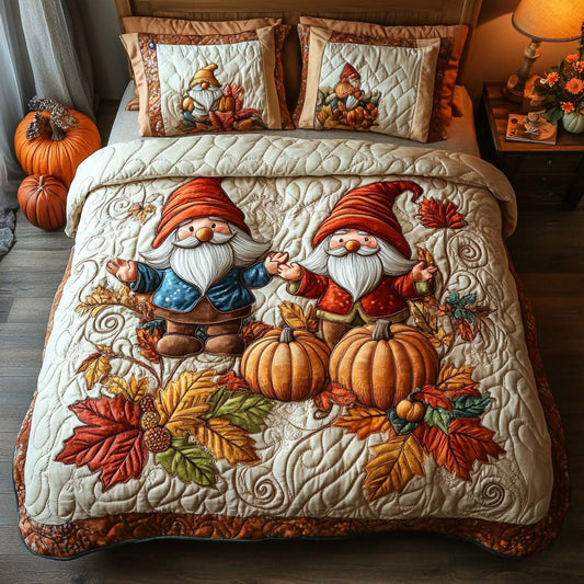 Fall Gnome Gathering 3-Piece Quilted Bedding Set NCU0NT8366