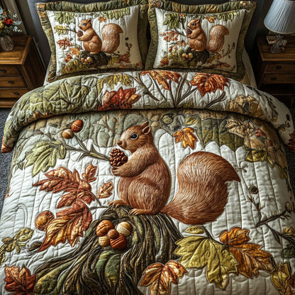 Fall Harvest Squirrel 3-Piece Quilted Bedding Set NCU0PT7923