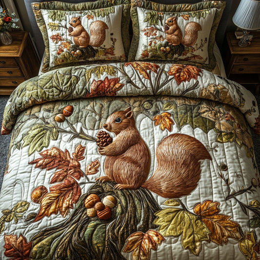 Fall Harvest Squirrel 3-Piece Quilted Bedding Set NCU0PT7923