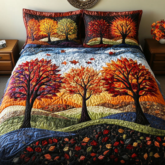 Fall Leaves Landscape 3-Piece Quilted Bedding Set NCU0PT7751