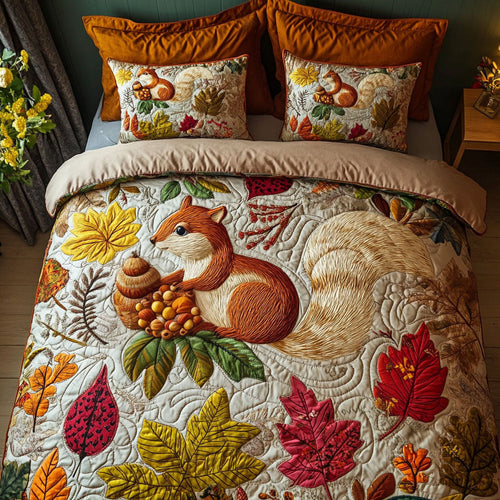 Fall Nut Gatherer 3-Piece Quilted Bedding Set NCU0PT7849