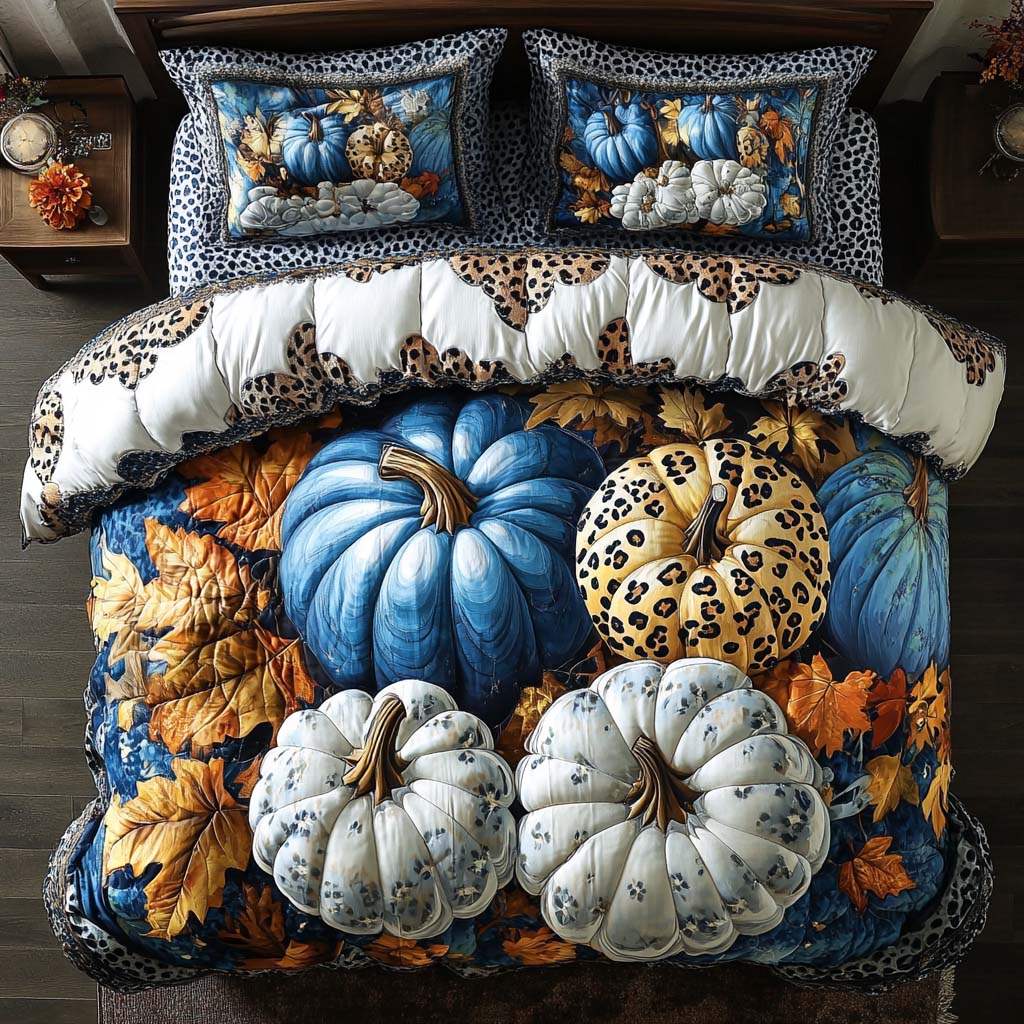Fall Pumpkin Glow 3-Piece Quilted Bedding Set NCU0NT8351
