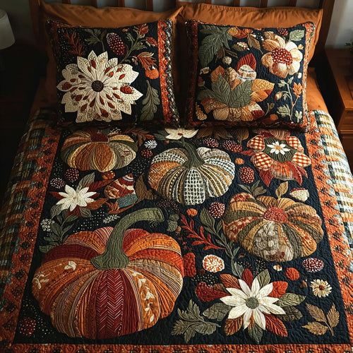Fall Pumpkin Glow 3-Piece Quilted Bedding Set NCU0PT7817