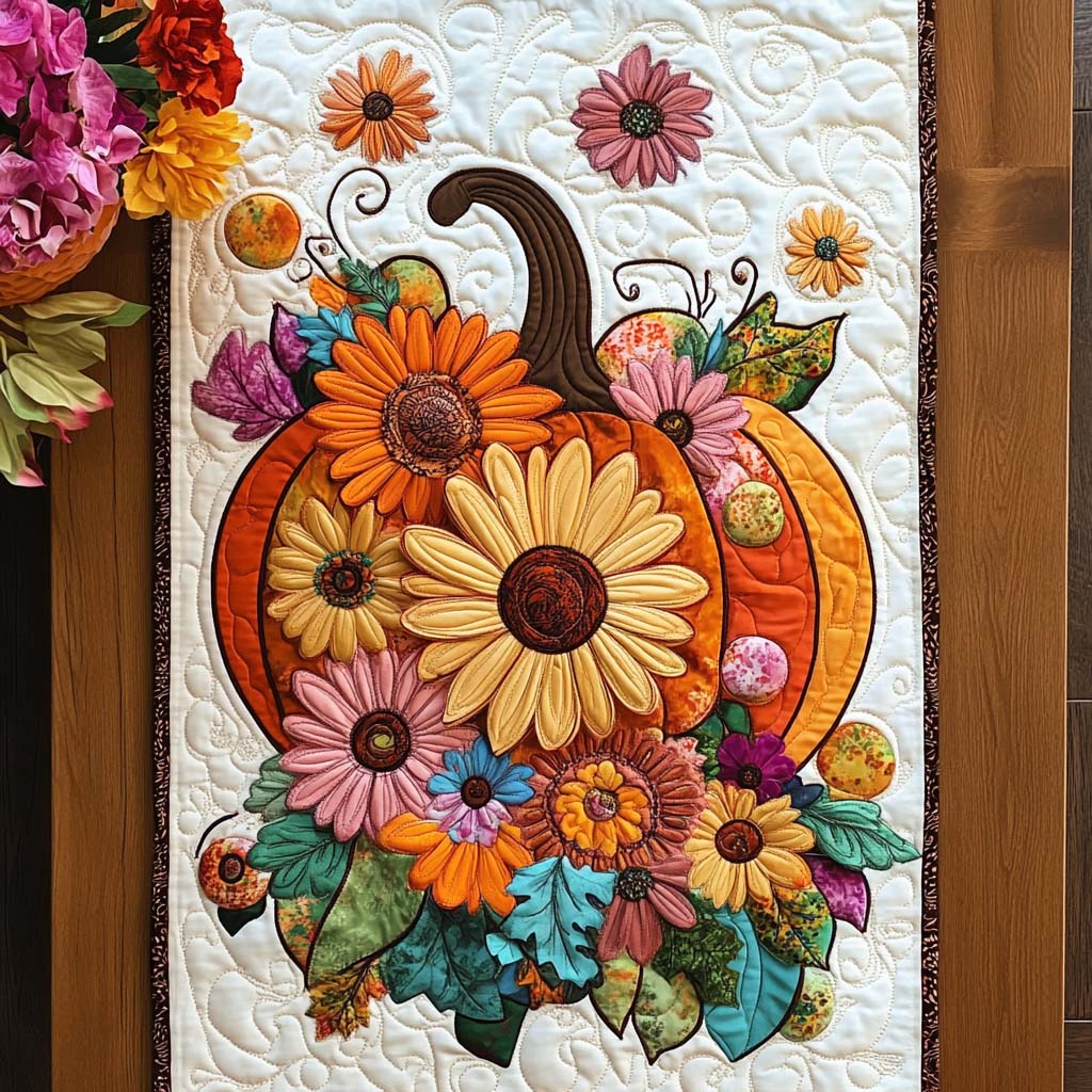 Fall Pumpkin Hugs Quilted Table Runner NCU0NT8392