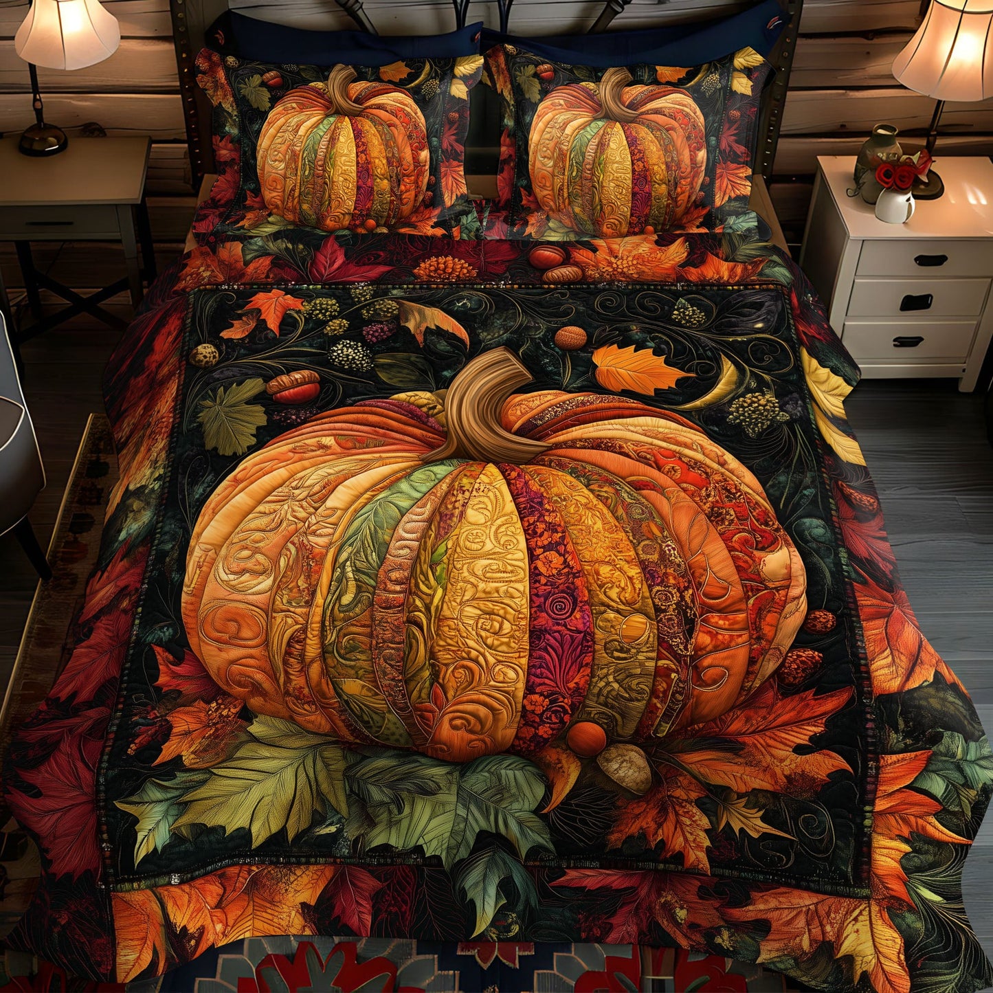 Fall Pumpkin Magic 3-Piece Quilted Bedding Set NCU0PT7818