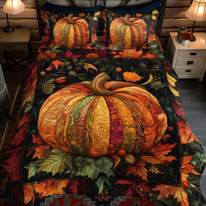 Fall Pumpkin Magic 3-Piece Quilted Bedding Set NCU0PT7818