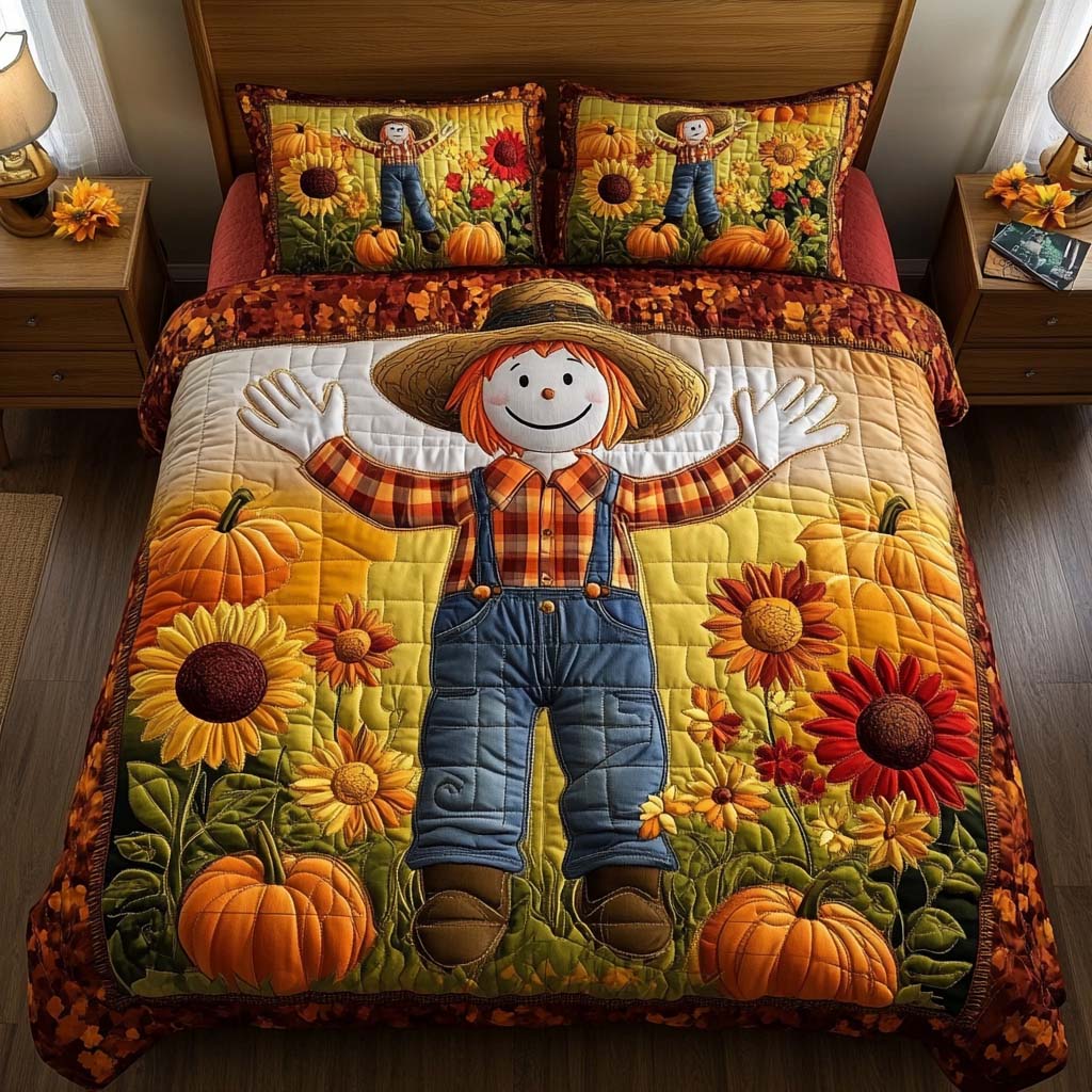 Fall Scarecrow Fun 3-Piece Quilted Bedding Set NCU0NT8375