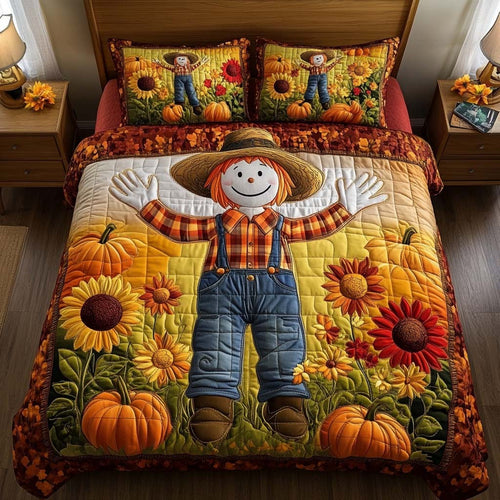Fall Scarecrow Fun 3-Piece Quilted Bedding Set NCU0NT8375