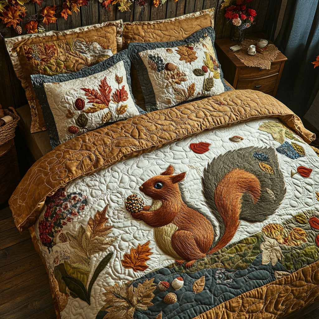 Fall Squirrel Trails 3-Piece Quilted Bedding Set NCU0PT7850
