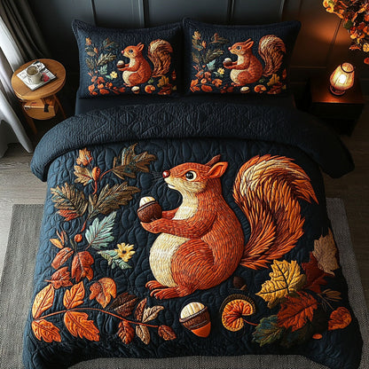 Fall Squirrel Treasures 3-Piece Quilted Bedding Set NCU0PT7851