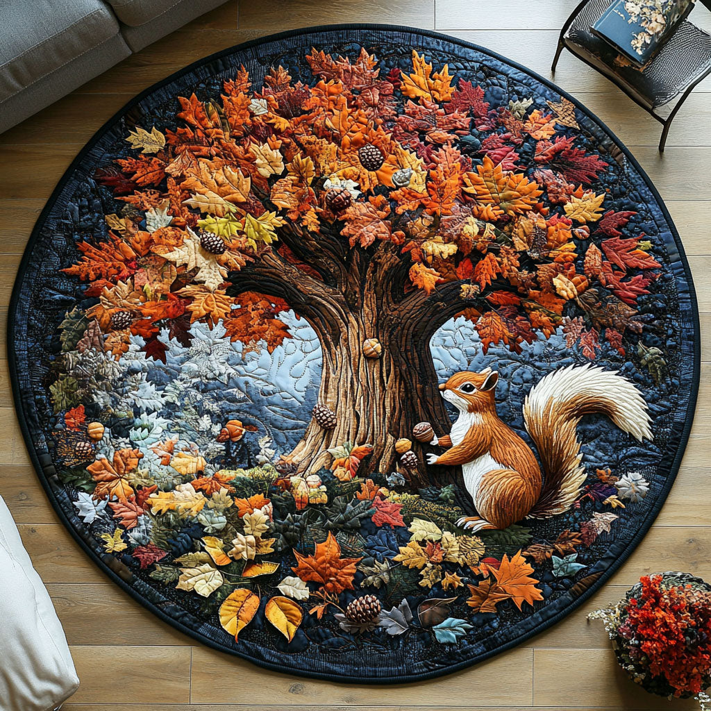 Fall Squirrel Vibes Quilted Round Mat NCU0PT7866
