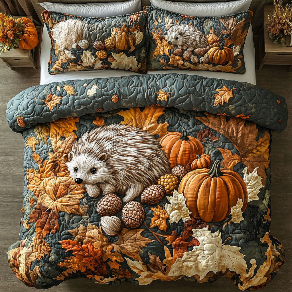 Fall Woodland Hedgehog 3-Piece Quilted Bedding Set NCU0PT7924