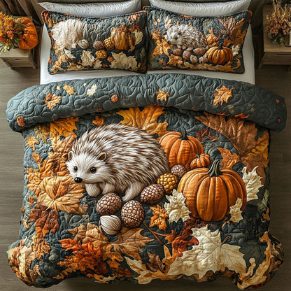 Fall Woodland Hedgehog 3-Piece Quilted Bedding Set NCU0PT7924