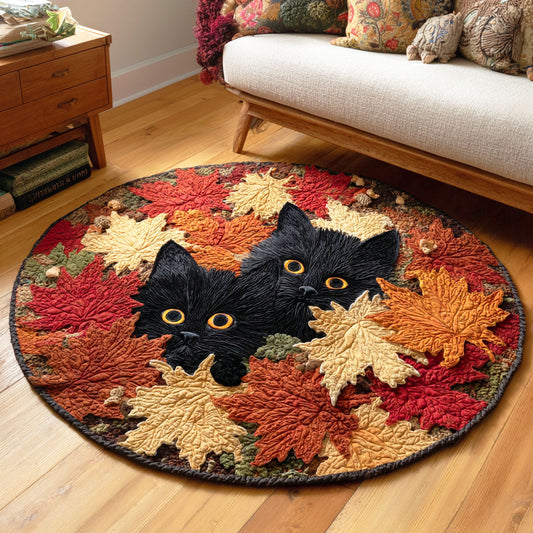 Fallen Leaves Cat Quilted Round Mat NCU0TD919