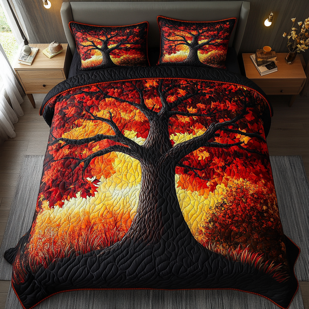 Falling Leaves 3-Piece Quilted Bedding Set NCU0DK9403