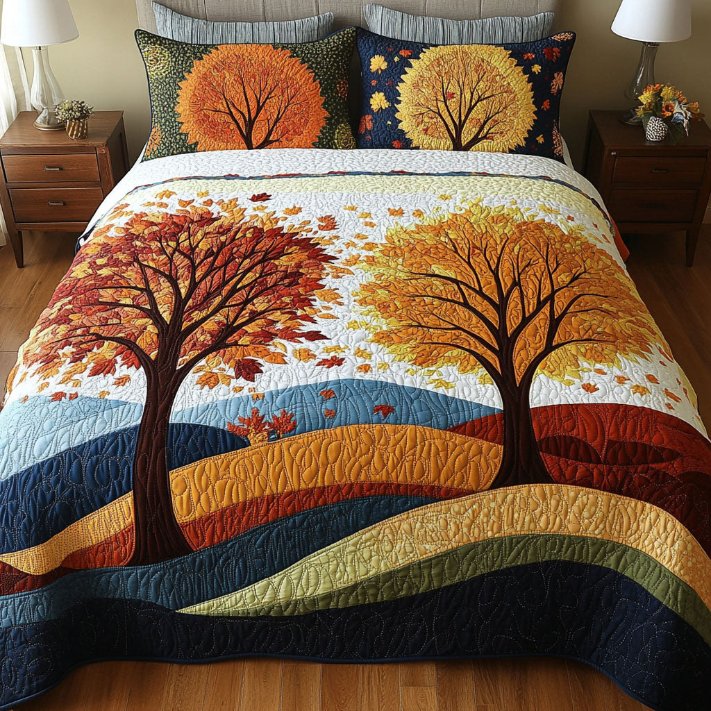 Falling Leaves 3-Piece Quilted Bedding Set NCU0PT7753