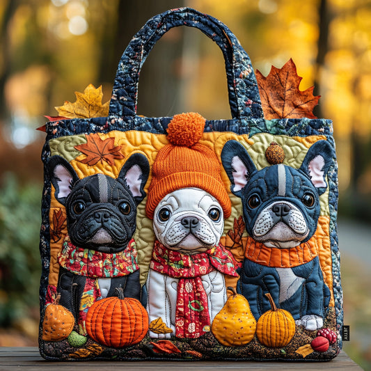 Falling for Frenchie Quilted Tote Bag NCU0DV7136