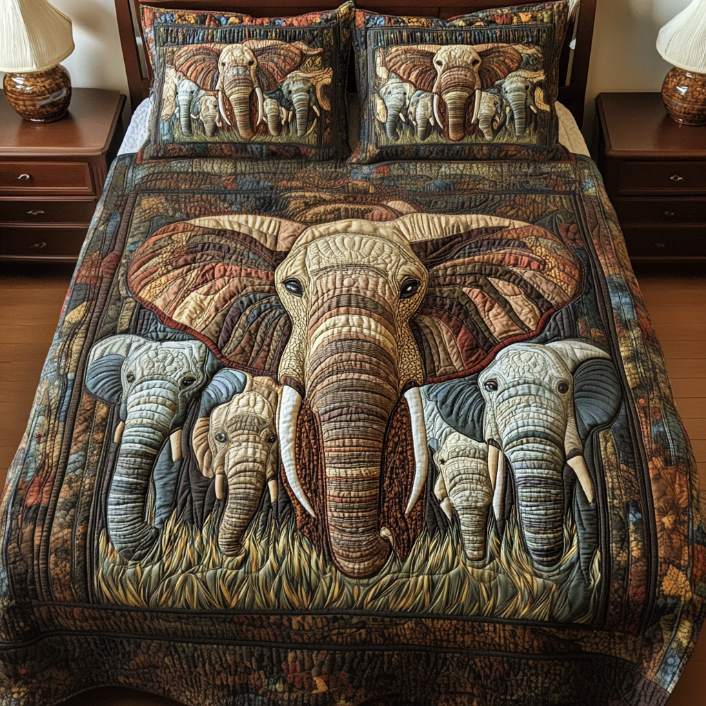 Family Bond Elephant 3-Piece Quilted Bedding Set NCU0NT3194