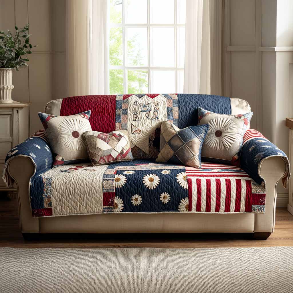 Family Patch Quilted Sofa Cover NCU0XD2321
