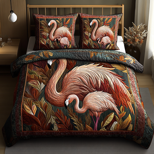 Fancy Flamingo 3-Piece Quilted Bedding Set NCU0DV5877