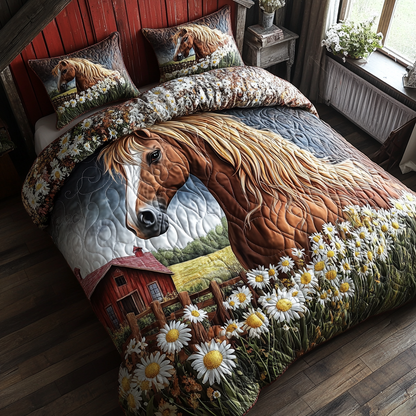 FarmYard Horse 3-Piece Quilted Bedding Set NCU0DV5250