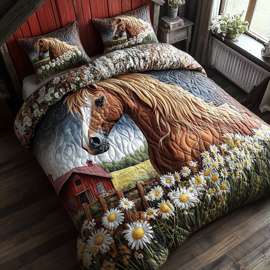 FarmYard Horse 3-Piece Quilted Bedding Set NCU0DV5250