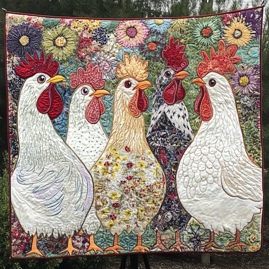 Farm Garden Hens Quilted Blanket NCU0VH5555