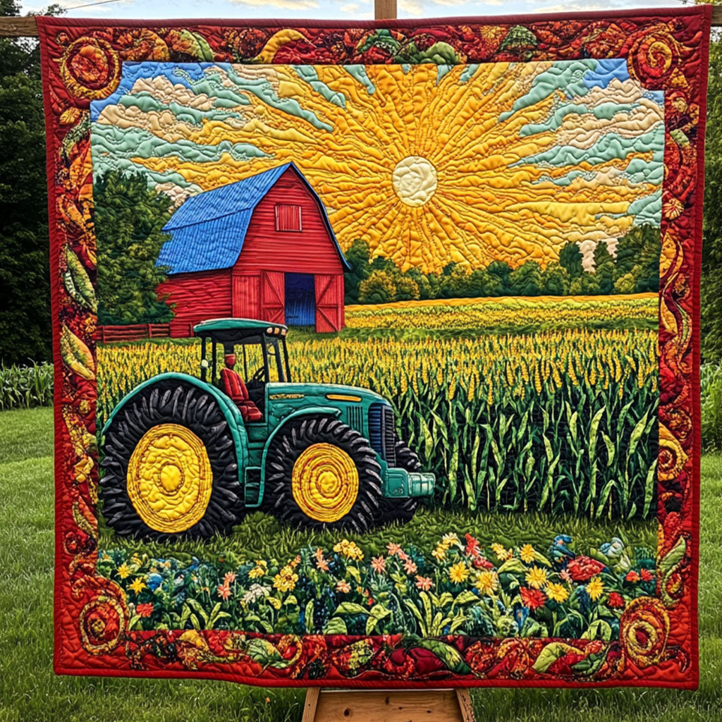 Farm Tractor Sunrise Quilted Blanket NCU0NT6247